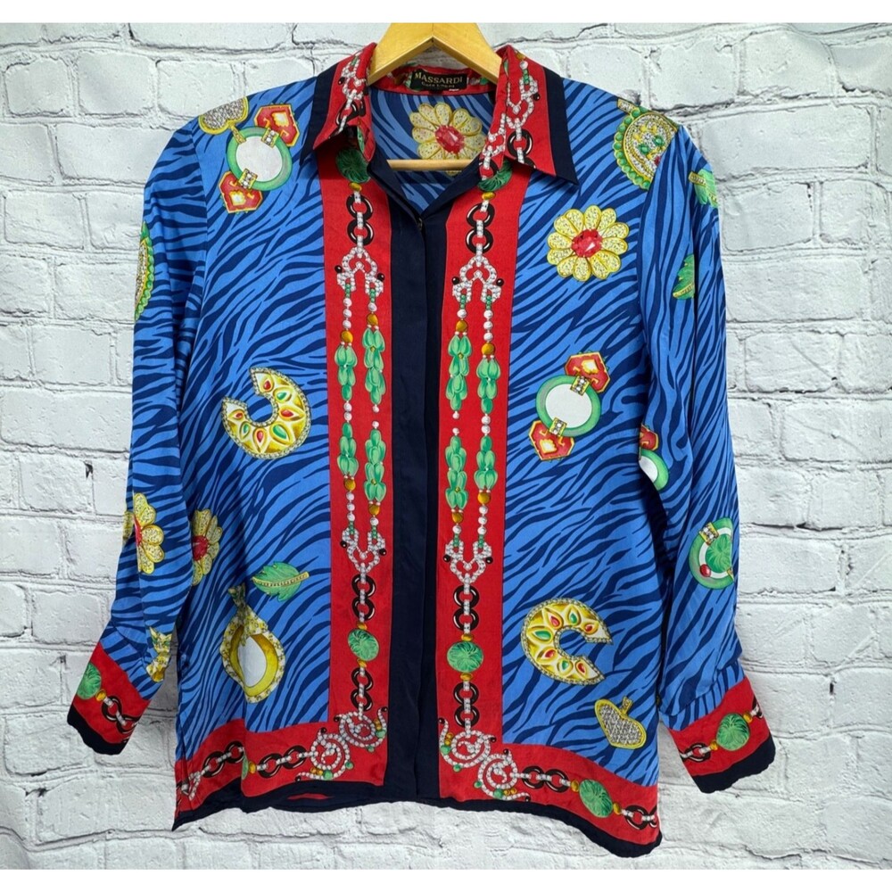 VTG Massardi Gold Label Top Women's XL Silk Blouse Unique Art to Wear Classic